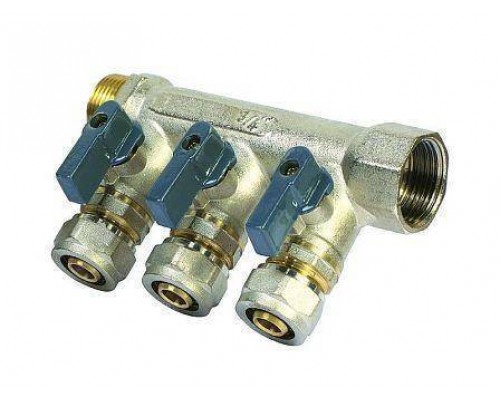 Коллектор лат шар/к син 3/4" м/р 3в Дн16 обжим мп 35мм Aquasfera 7015-02