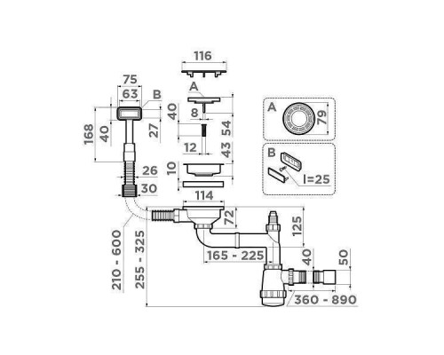 Omoikiri WK-1C-IN Арматура для одночашевых моек с прямоугольным переливом цвет: нерж. сталь 4956472