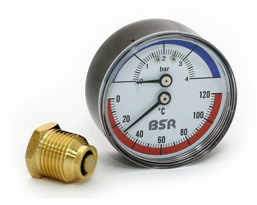 Термоманометр BSR 120°C, 4 бар, 1/2", Ø 63, радиальный