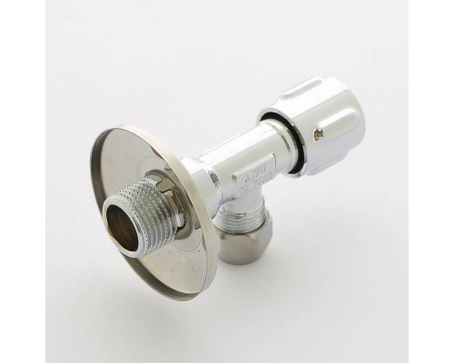 Вентиль Н-обжим Uni-Fitt 1/2" х 10 мм (3/8") для подключения бачков / смесителей, хромированный, рукоятка металл
