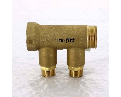 Коллектор НВ 1" с кранами UNI-FITT 2 выхода 1/2"Н 40мм Коллектор НВ 1" с кранами UNI-FITT 2 выхода 1/2"Н 40мм