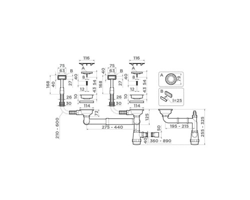 Omoikiri WK-2C-GB Арматура для двухчашевых моек с прямоугольными переливами цвет: графит 4956759 Omoikiri WK-2C-GB Арматура для двухчашевых моек с прямоугольными переливами цвет: графит 4956759