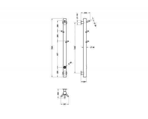 Boheme Oak Полотенцесушитель электрический 20,1x150h см, подключение нижнее, цвет: Black 724-B