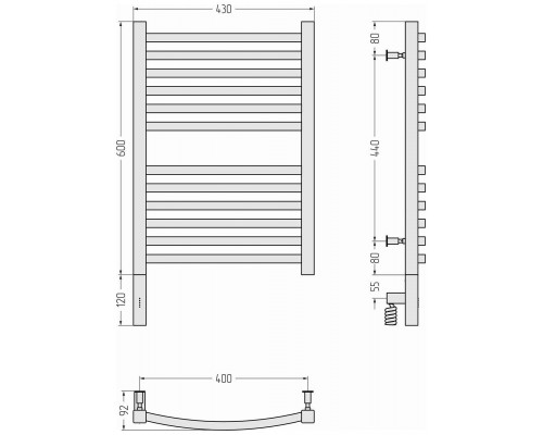 Сунержа Аркус 3.0 Полотенцесушитель электрический 43x72h см, подкл. левое, цвет: сатин 071-5704-6040