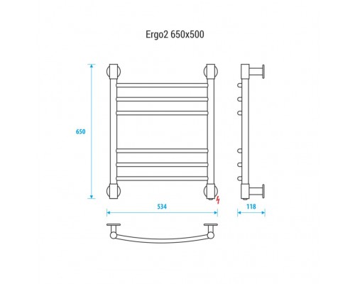 Электрический полотенцесушитель Energy Ergo2 650x500 RAL 9005 (черный матовый)