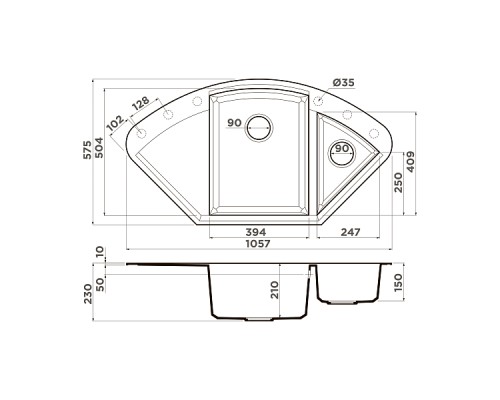 Omoikiri Sakaime 105C-DC Кухонная мойка Tetogranit 105,7x57,5 см, цвет: темный шоколад 4993208