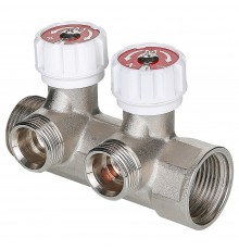 Коллектор с регулировочными вентилями 2 выхода 1" * 3/4" (VTc.570.NE) (Valtec)(на подачу)