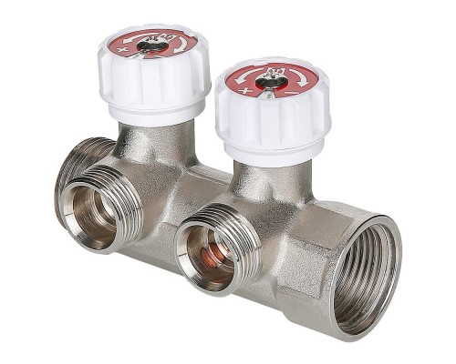 Коллектор с регулировочными вентилями 2 выхода 1" * 3/4" (VTc.570.NE) (Valtec)(на подачу)