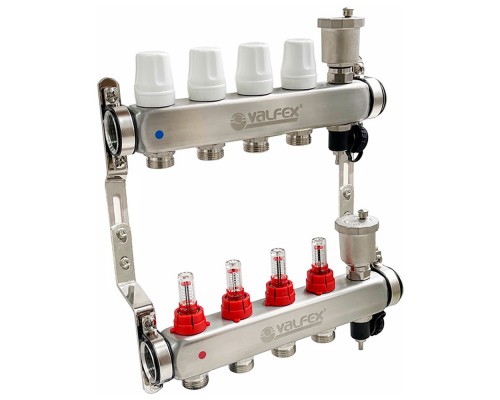 Коллекторная группа НЕРЖ со встроенными расходомерами 12 выходов 1" ЕК 3/4" VALFEX (FV.586.0612)