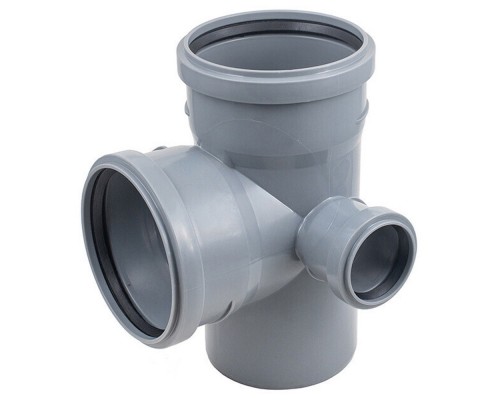 Крестовина двухплоскостная канализационная ПП 110*110* 50*87гр мм левая с раструбом серая (уп.25 шт)