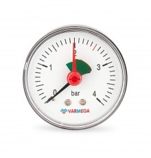 Манометр VARMEGA аксиальный 63 мм, 4 бар, 1/4", с указателем предела, VMMT09-630402