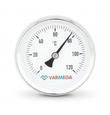 Термометр VARMEGA биметаллич. с погр. гильзой 63 мм, 120гр.С, штуц.75 мм, 1/2", VMMT01-637504