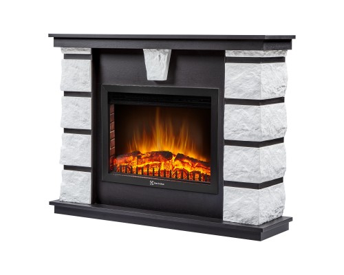 Каминокомплект: Очаг Electrolux EFP/P-2520LS N, портал Excalibur 25 камень белый