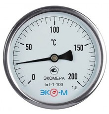 Термометр биметалл БТ-1-100 200С Дк100 L=60 осев ЭКОМЕРА БТ-1-100-200С-L60