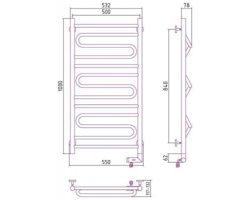 Сунержа Элегия 2.0 Полотенцесушитель электрический 50x100h, прав., цвет: мат. белый 30-5219-1050