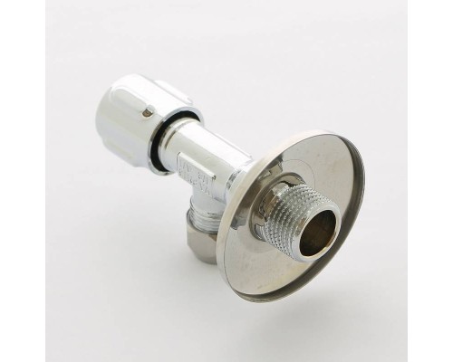 Вентиль Н-обжим Uni-Fitt 1/2" х 10 мм (3/8") для подключения бачков / смесителей, хромированный, рукоятка металл