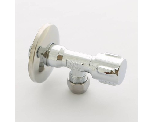 Вентиль Н-обжим Uni-Fitt 1/2" х 10 мм (3/8") для подключения бачков / смесителей, хромированный, рукоятка металл