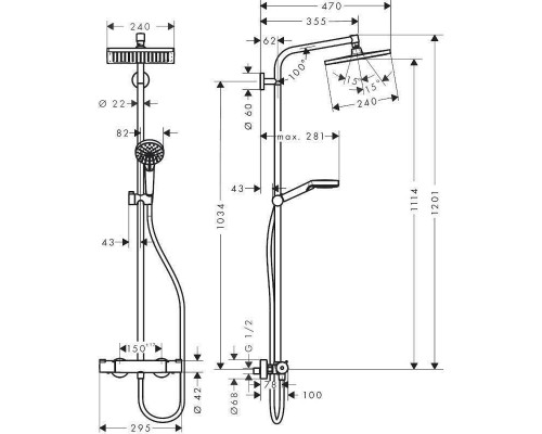 Душевая система HansGrohe HG Crometta Е 240 1jet Showerpipe с термостатом хром