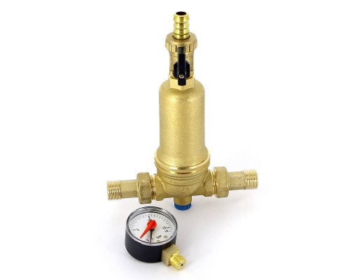 Фильтр промывной Uni-Fitt ВН 1/2" х 3/4" с редукц. соед., со сливным шаровым краном и манометром