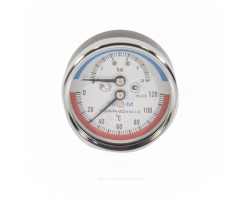 Термоманометр 120С 0,6МПа Дк80 G1/4"осевой в/к перех G1/2" L=40мм ЭКОМЕРА