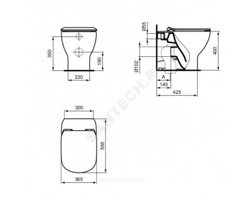 Унитаз приставной TESI б/о г/в/вып б/сид Ideal Standard T007701