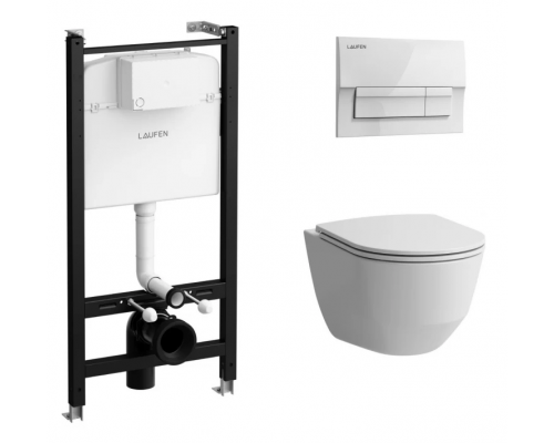 Комплект, Laufen, Pro, подвесной, шгв 370-445-340, цвет унитаза-белый, цвет сиденья-белый, цвет клавиши-белый