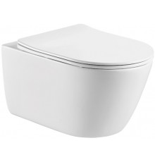 AQ1363W-00 ОБЕРОН Унитаз подвесной безободковый 531360344мм, тонкое сиденье с механизмом плавного закрывания, крепеж AQ1363W-00