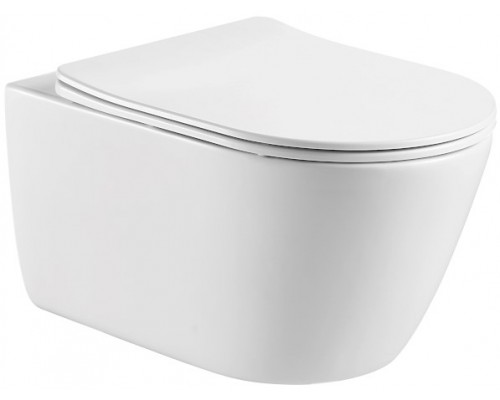 AQ1363W-00 ОБЕРОН Унитаз подвесной безободковый 531360344мм, тонкое сиденье с механизмом плавного закрывания, крепеж AQ1363W-00