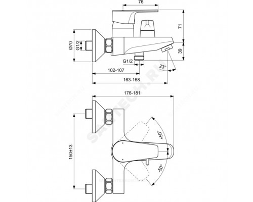 Смес/ванна CERAFINE D однор кор/изл б/к Ideal Standard BC494AA
