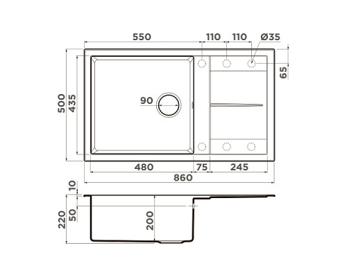 Omoikiri Sumi 86-DC Кухонная мойка Tetogranit 86x50 см, цвет: темный шоколад 4993650
