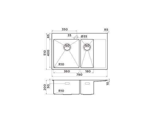 Omoikiri Akisame 78-2-L-LG Кухонная мойка нерж. сталь 78x51 см, цвет: светлое золото 4973087