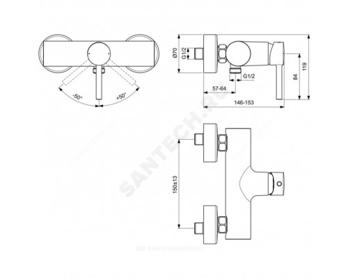 Смес/душ CERALINE однор б/к Ideal Standard BC200U4