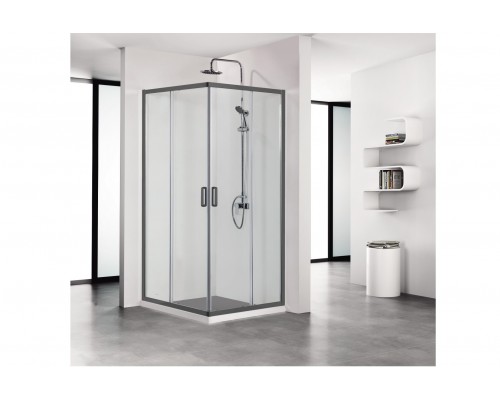 AQ ARI KV 08020BL Душевой уголок квадратный, двери раздвижные 800x800x2000 профиль черный, стекло прозрачное AQ ARI KV 08020BL