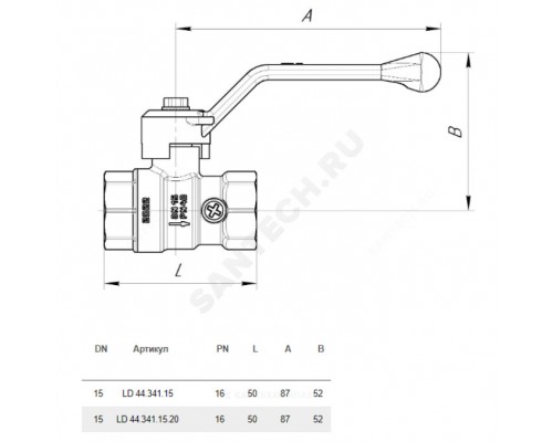 Кран д/ман лат Pride G1/2" Ру16 м/м рук LD 44.341.15