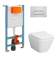 Комплект с унитазом, Vitra, L-Box, Integra Square, подвесной, шгв 365-545-345, с инсталляцией, цвет унитаза/сиденья-белый, цвет клавиши-хром глянцевый