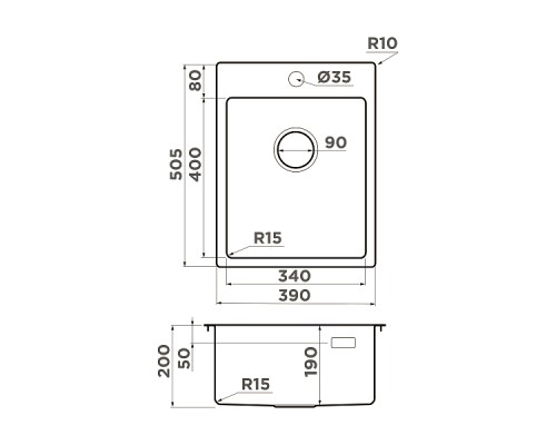 Omoikiri Amadare 39-IN Кухонная мойка нерж. сталь 39x50,5 см, цвет: нержавеющая сталь 4997028