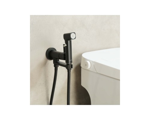 AQ1819MB НИКА комплект для гигиенического душа встроенный (смеситель + гигиеническая лейка + шланг), матовый черный AQ1819MB