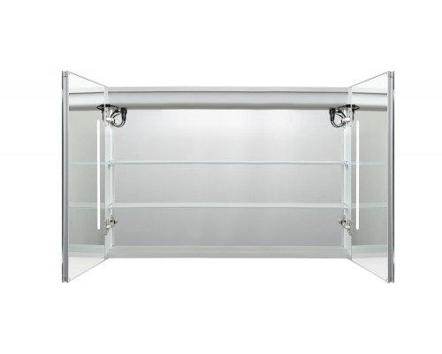 AQ7104-MLC Алюминиевый зеркальный шкаф с подсветкой 1000700133,крепеж.Две зерк. дверцы 49,85см, две стекл.полк, круговая подсветка, антизапотевание AQ7104-MLC