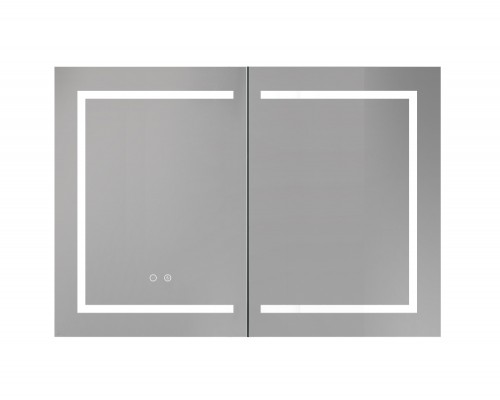 AQ7104-MLC Алюминиевый зеркальный шкаф с подсветкой 1000700133,крепеж.Две зерк. дверцы 49,85см, две стекл.полк, круговая подсветка, антизапотевание AQ7104-MLC
