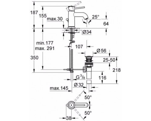 23161000 BauСlassiс Смеситель для раковины с донным клапаном, хром 23161000