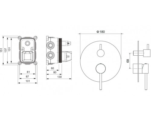AQ1347CR ЕВРОПА смеситель для ванны 3 режима (внешняя и скрытая часть) AQ1347CR