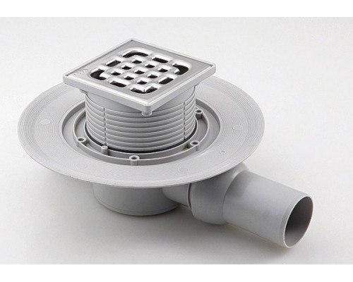 557119 Трап с изоляц. фланцем, гидрозатвором, 0,6 л/сек, решеткой из нерж. 100х100мм, шарнирн. отводом, пласт/серый, модель 4935.1 557119