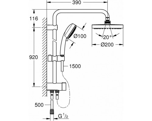 26453001 Tempesta New Cosmopolitan Душевая система 200 с переключателем, хром 26453001