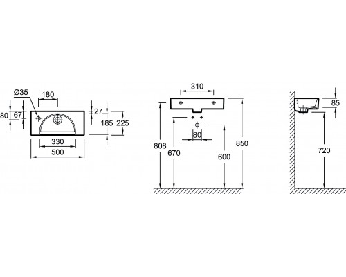 EGO112-55-00 Odeon RG Компактный рукомойник 50 см22 см (отверстие слева) EGO112-55-00