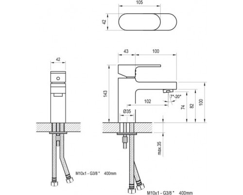 Смеситель для умывальника без донного клапана CR 012.00 X070041