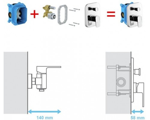 Рабочее тело смесителя скрытого монтажа (R-box) RB 070.50 X070052