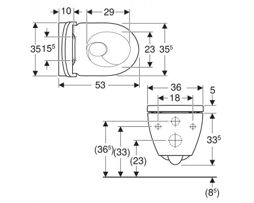 502.718.00.1 Acanto Комплект подвесного унитаза вертикальный смыв, закрытая форма, TurboFlush, с сиденьем с крышкой для унитаза: Т мин.=53см, Функция 502.718.00.1