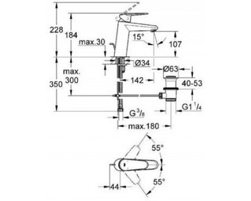 23448002 Eurodisc Cosmopolitan Смеситель для раковины с донным клапаном, средний излив, хром 23448002
