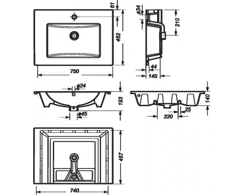 QUADRO 75 Умывальник (WB.FN/Quadro/75-C/WHT.G/S1) WB.FN/Quadro/75-C/WHT.G/S1
