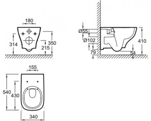 EDE102-00 Struktura чаша подвесного унитаза без обода 5434 см, белый EDE102-00